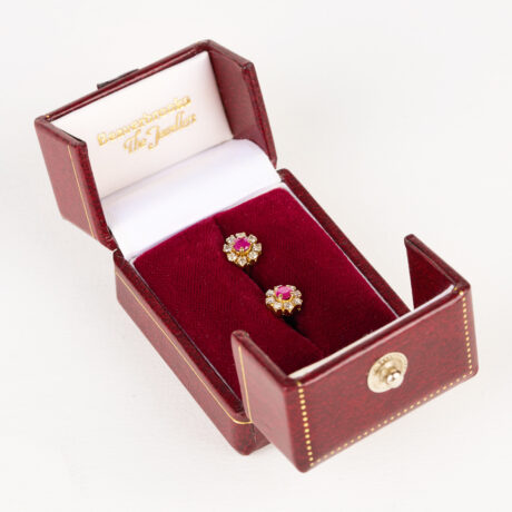 cercei aur 18 k cu rubine si diamante